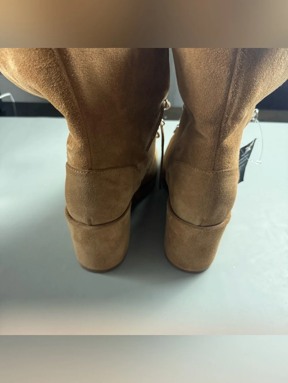 Aquatalia Shearling Lined Suede Wedge Ankle Boots Tan Size 9 Made in Italy